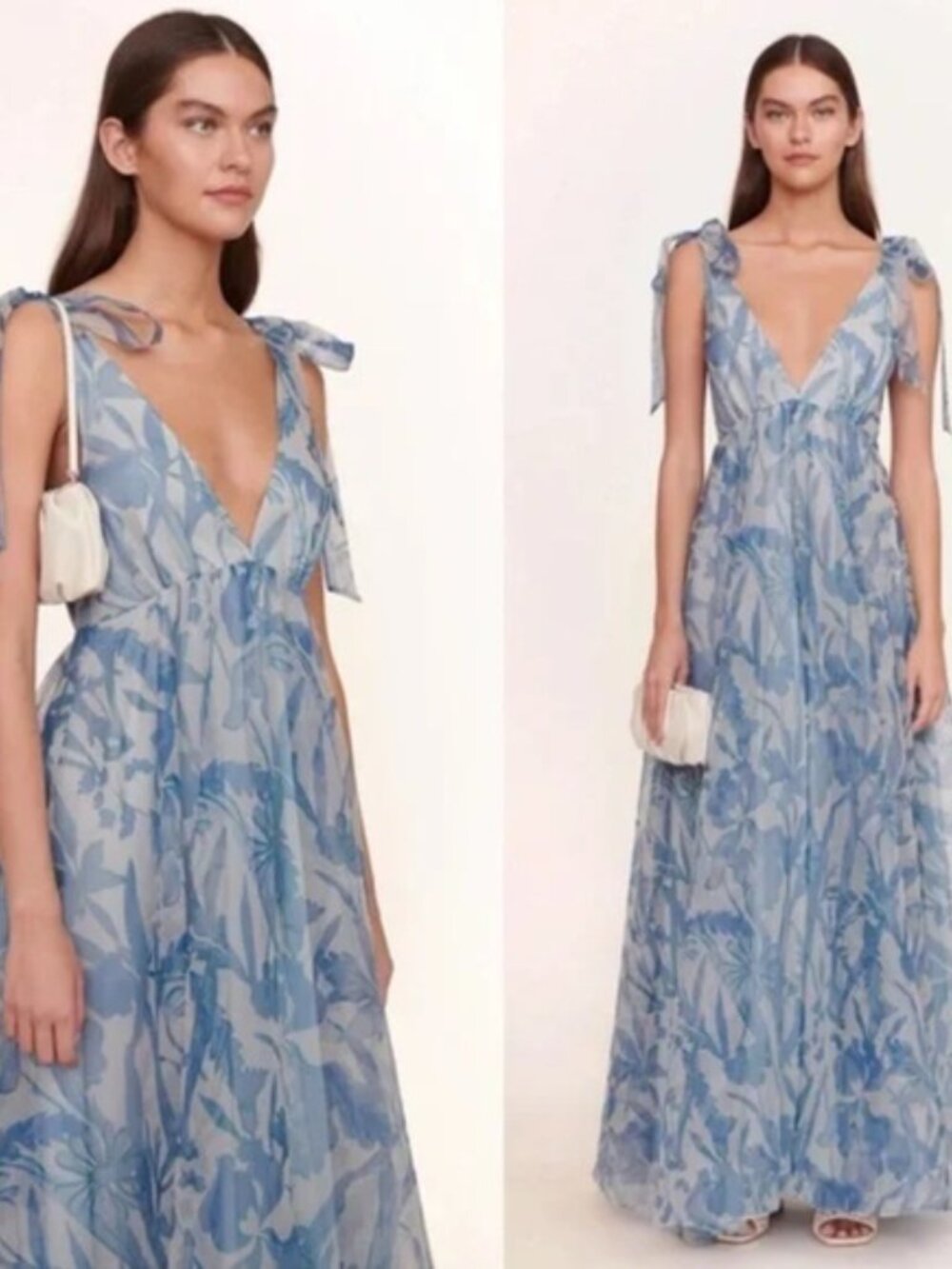 NWT STAUD Dandelion Tie-Strap Floral Tulle Gown in Sky Wild Flowers - Picture 2 of 5